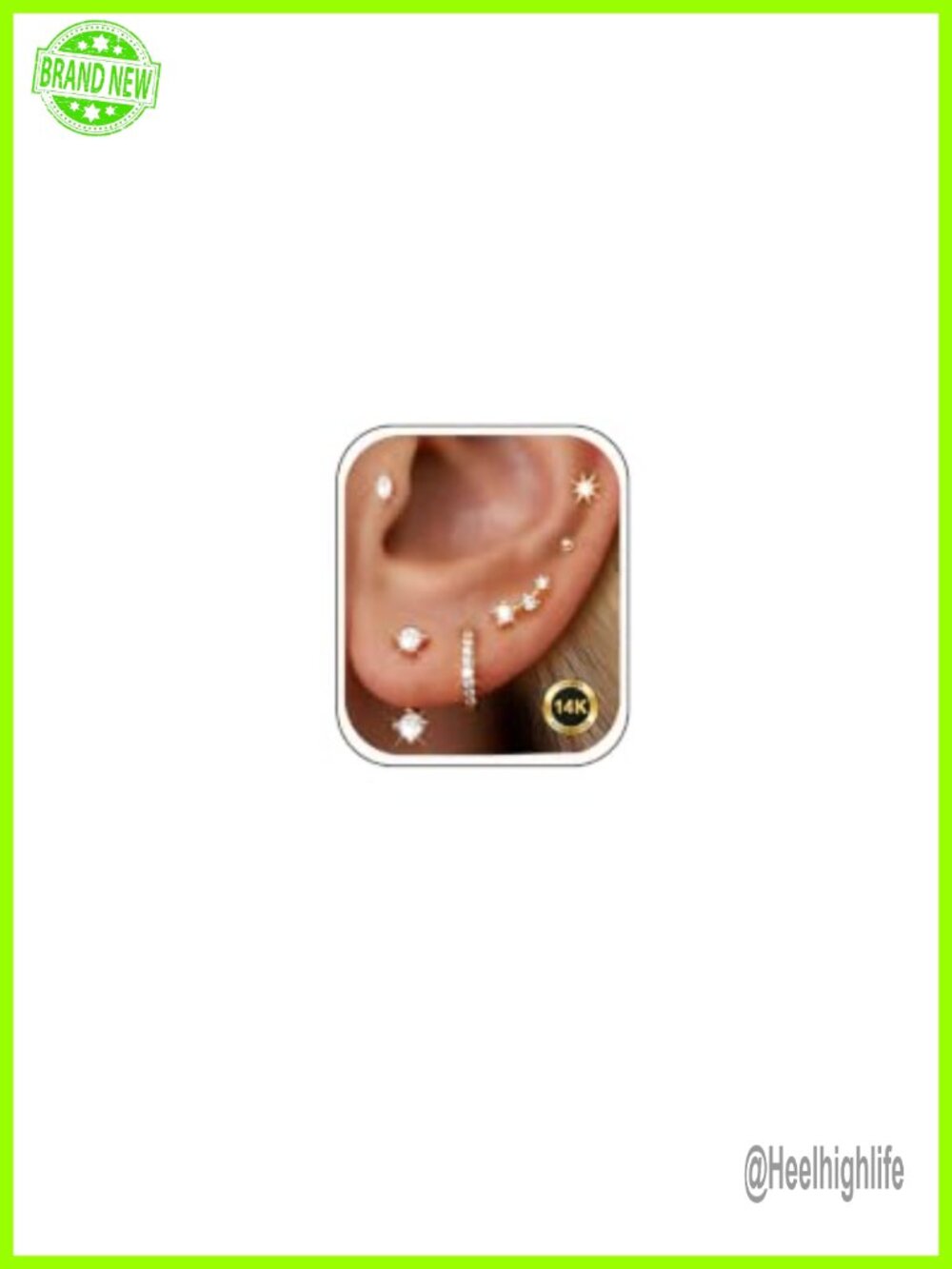 6 Pairs 14K Gold Plated Stud Earrings for Women CZ Cartilage Stack Set